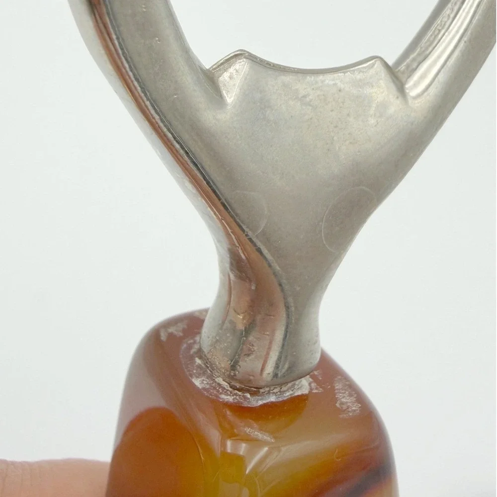 VTG Genuine Red Carnelian Agate Handle Corkscrew & Bottle Opener Bar Tool Set